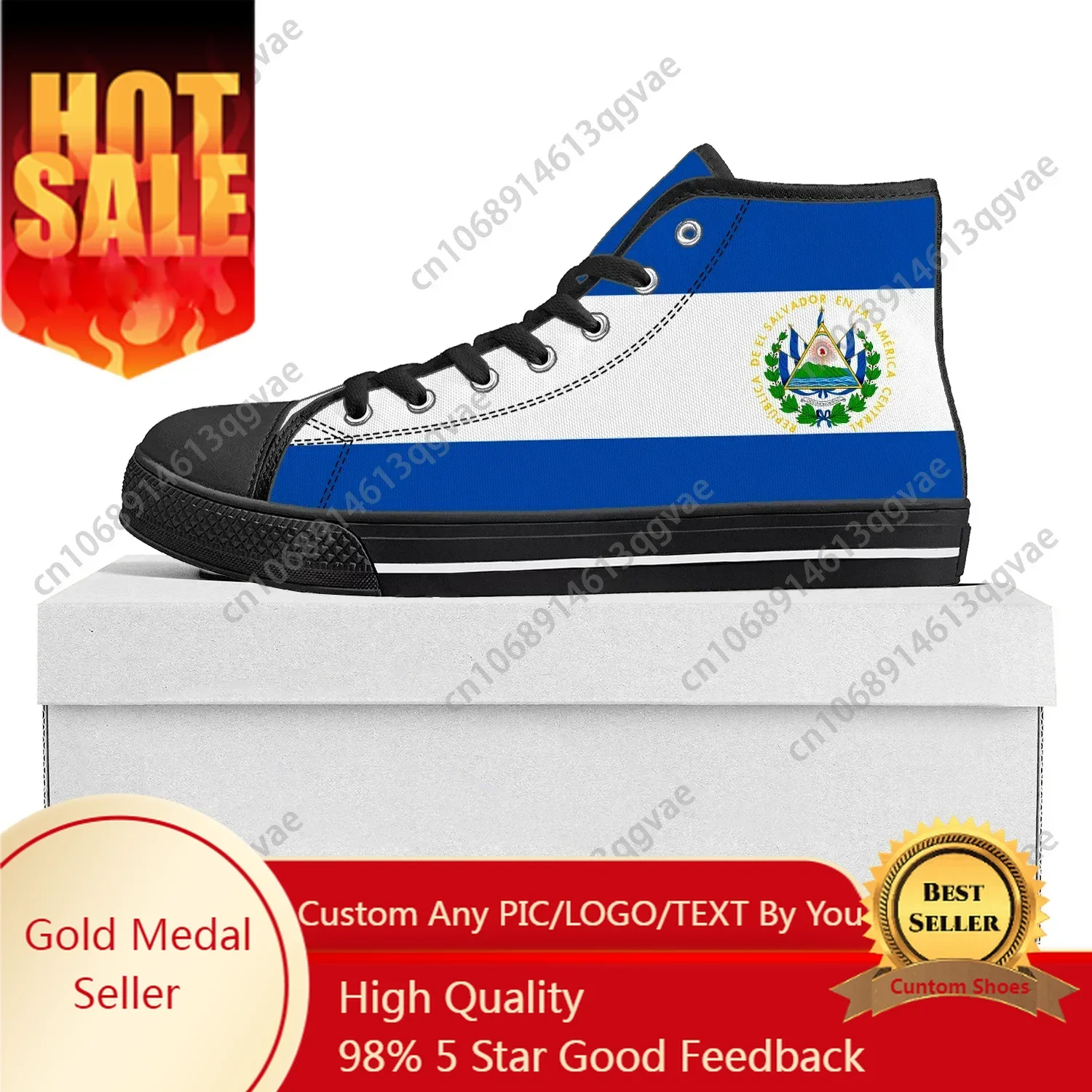 

El Salvador Flag High Top High Quality Sneakers Mens Womens Teenager Canvas Sneaker El Salvador Casual Couple Shoes Custom Shoe