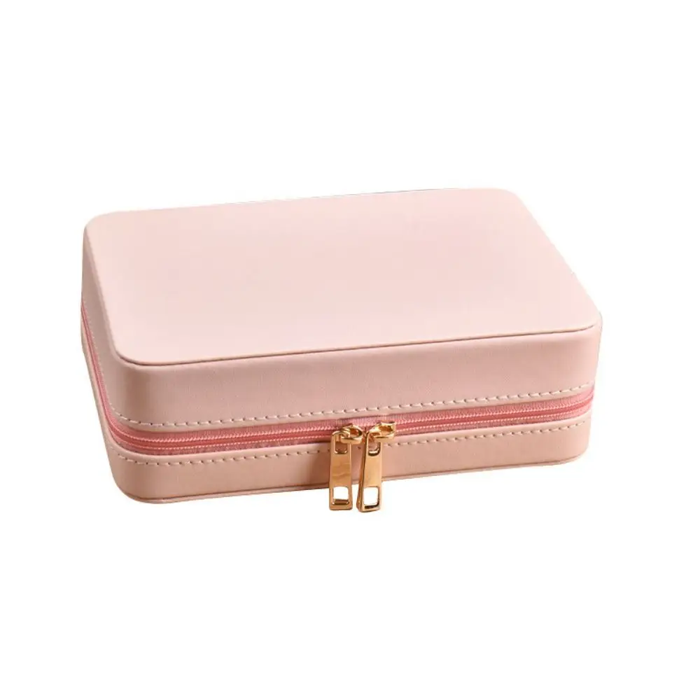 

PU Leather Trinkets Storage Organizer Dustproof Large Capacity Portable Jewelry Organizer Simple Solid Color