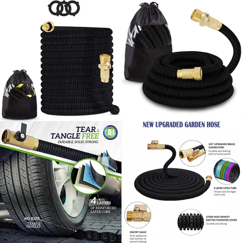 

Расширяемый садовый шланг, 50 футов, сверхмощный, прочность 3750D, 4-слойный латексный сердечник, сверхпрочные латунные соединения, длительное орошение