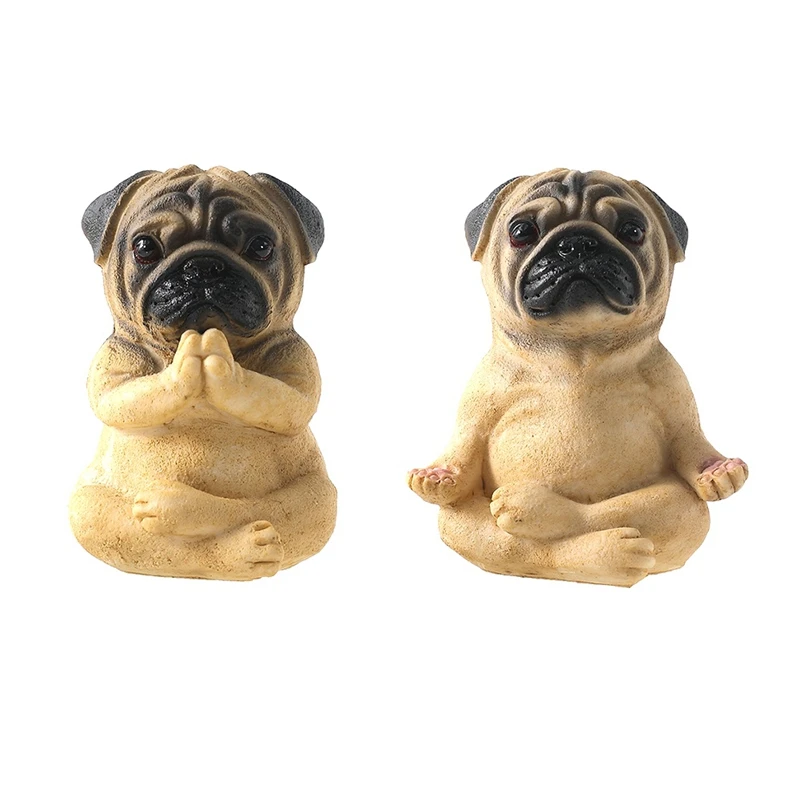 2 PCS Pug Statue Home Decor,Yoga Sitting Pug Puppy Figurine, Pug Puppy Partner Collectible Dog Statue, Mini Puppy Statue