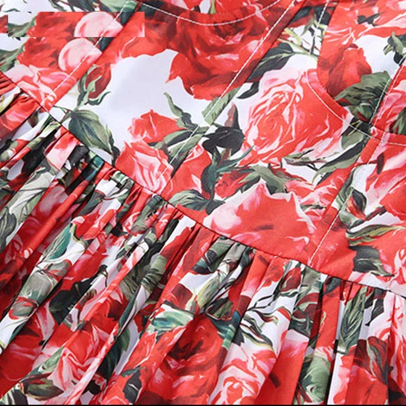 Neue Modedesignerin Runway Ballkleid Sommer Frauen Spaghetti träger rücken frei Blumen druck kaskadi rende Rüschen Strand kleid