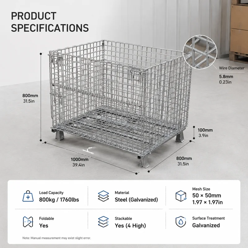 #￥Knock Down Folding Wire Container Storage Cage Stackable Galvanized Iron Bins Factory Direct OEM Custom