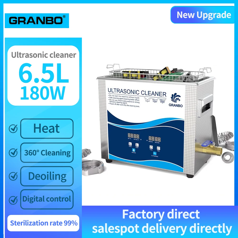 GRANBO 2025New Digital Ultrasonic Cleaner 6.5L 180W Heating Timer Ultrasonic Bath Service tool Bicycle chain Cleaning Appliances