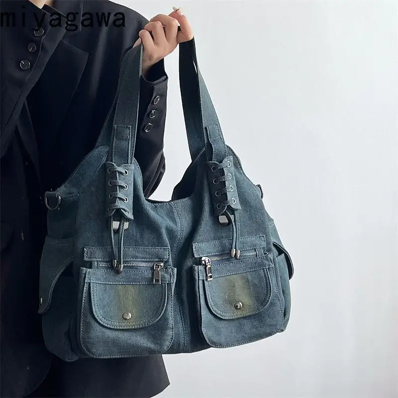 

Miyagawa Fashion Vintage Spicy Girl Jeans Tote Bag Women 2023 New Large Capacity Denim Casual Shoulder Bag