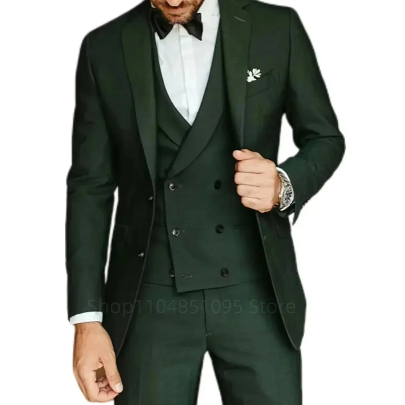 

Dark Green Mens Suits For Groom Tuxedos Notched Lapel Slim Fit Blazer 3 Piece Jacket Pants Vest Wedding/Business Man Clothing