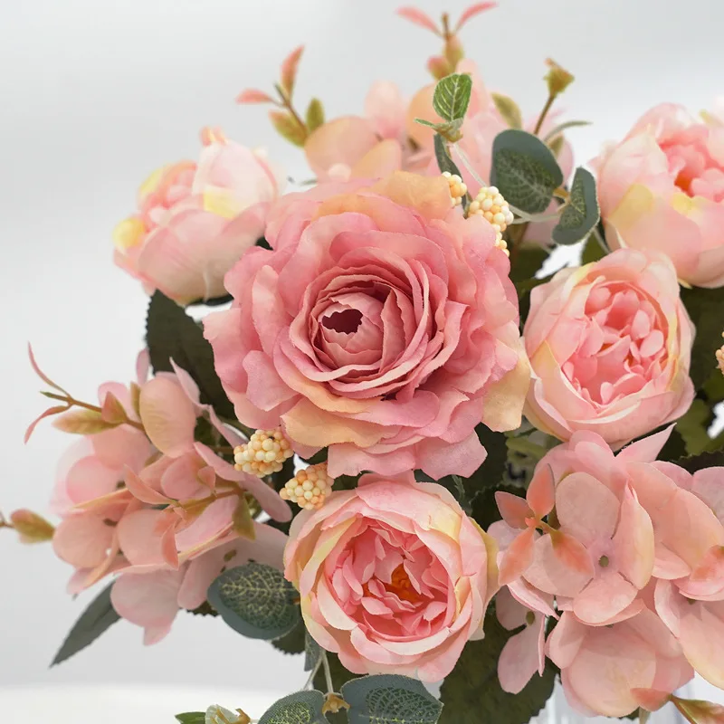 Bridal Bouquet Bridal Artificial Flowers Silk Peony Bouquet Hydrangea Fake Flowers Bouquet For Bridal Accessory Wedding Home