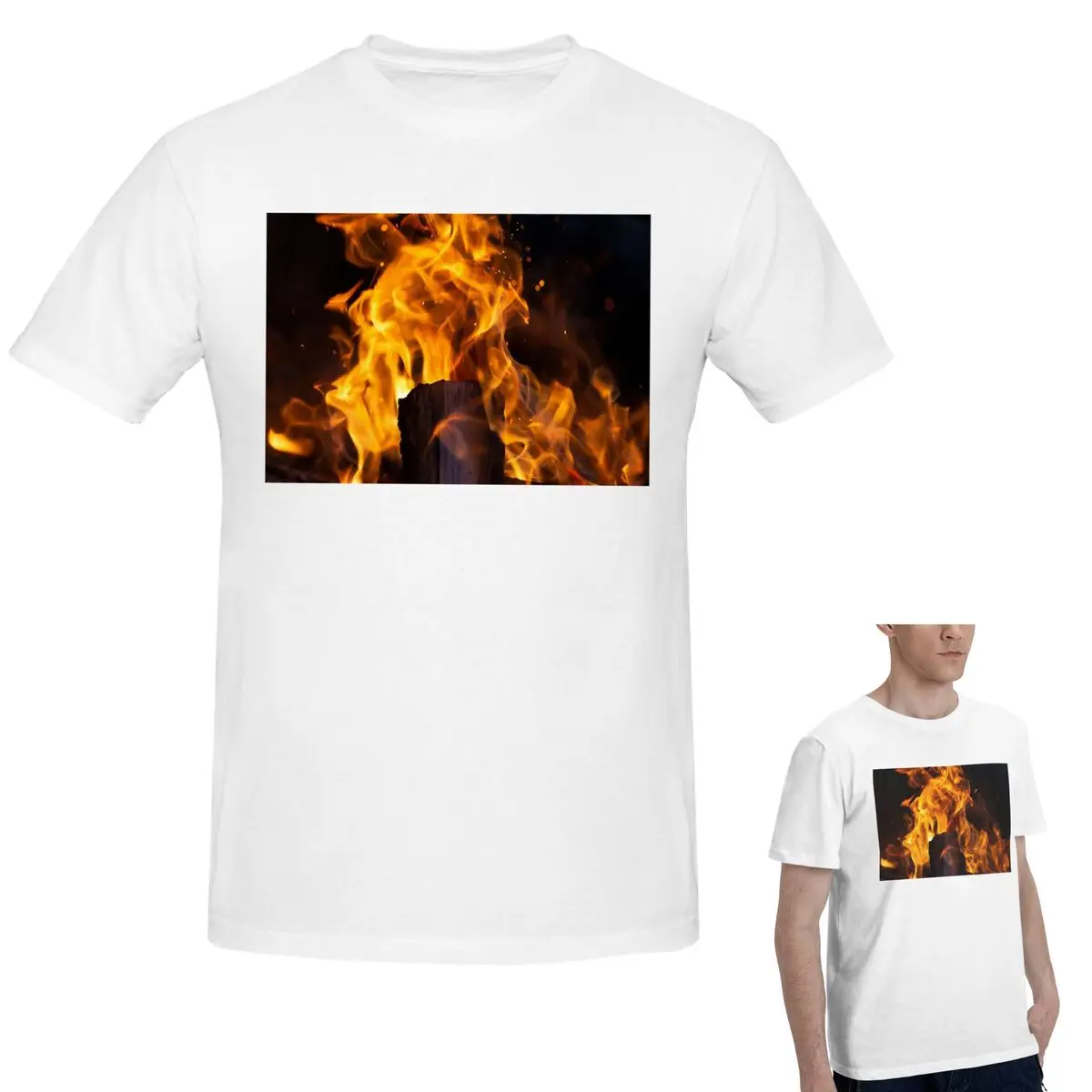 

100% Cotton Burning Fire With Sparks T-Shirt Men's Classic Oversized T Shirt Men Round Neck Summer Shirts Tops S-6XL