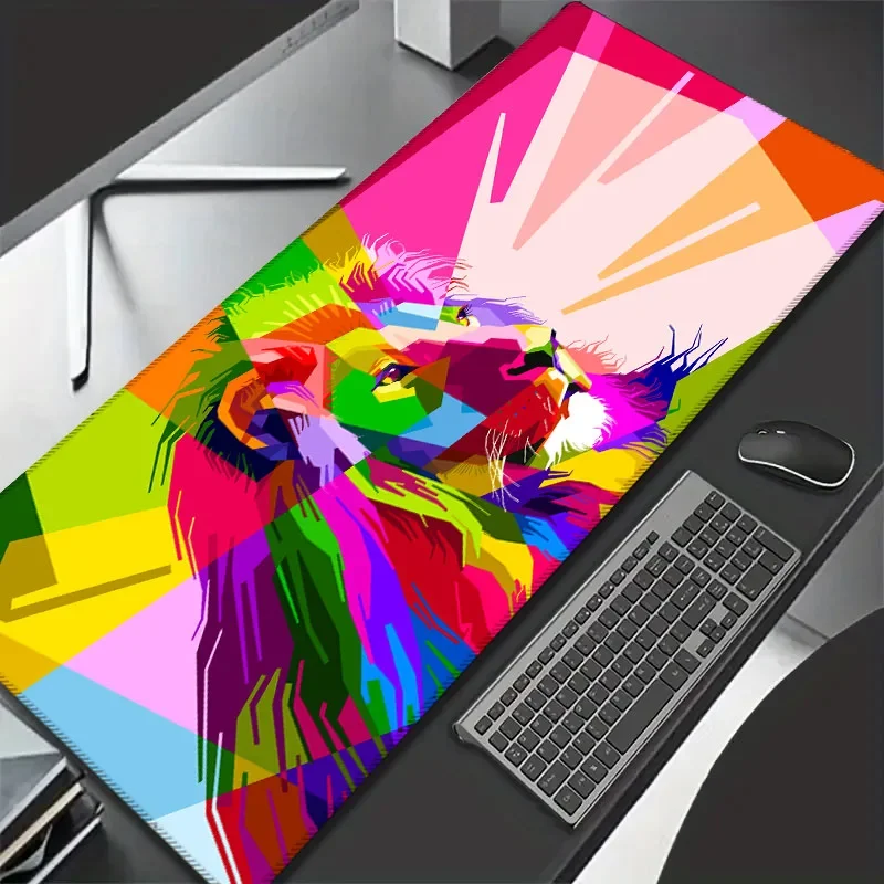 

Glowing Lion Colorful Neon Art Pattern HD Printing Gaming Desk Mat Mouse Pad Non-slip Rubber Base Smooth Surface PC Office Gamer