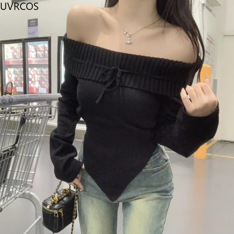 Winter Knitted Pullover Women Sexy Off Shoulder Slim Y2k Sweaters Coat Female Korean Fashion Casual Long Sleeve Knitwear Tops