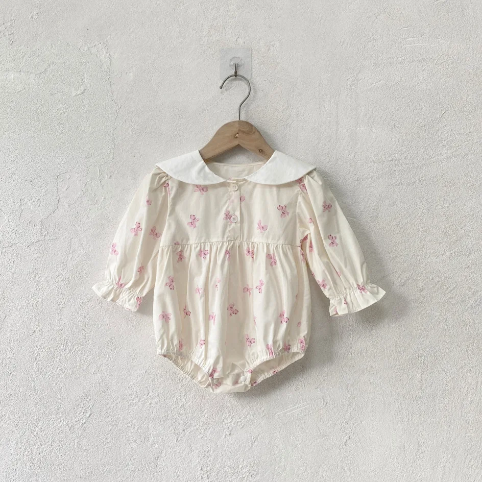 2024 Autumn New Baby Girl Cute Butterfly Print Bodysuit Newborn Infant Girl Long Sleeve Cotton Jumpsuit Toddler Clothes 0-24M