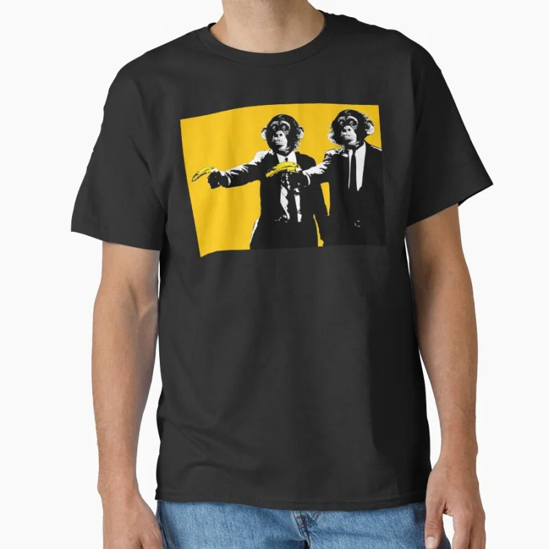 

Pulp Fiction Monkeys Banksy Chimp Funky Monkey Street art Gift T shirt for man Large size Tops chimpanzee Graphic Print tee