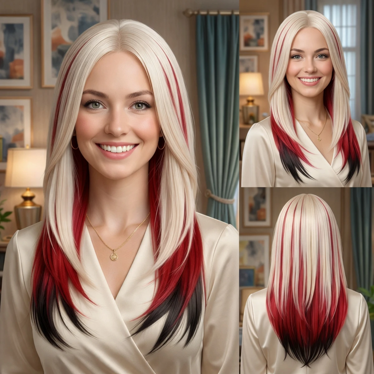 Red White Black Long Straight Synthetic Wig, 26 Inch Heat Resistant Cosplay Wig for Women Daily & Party