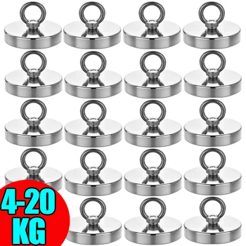 초강력 자석 세트 네오디뮴 N52 후크, 카운터싱크 홀 아이볼트 자석 후크, 인양 검색 낚시 자석 키트 