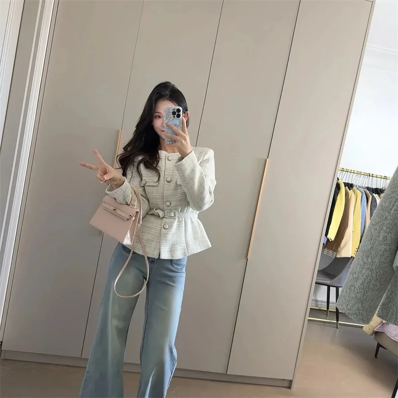 Nowe damskie kurtki wiosenno-jesienne, modny kardigan w stylu wiatru, luźny płaszcz z paskiem, teksturowany, elegancki, casualowy damski garnitur, płaszcz, top.