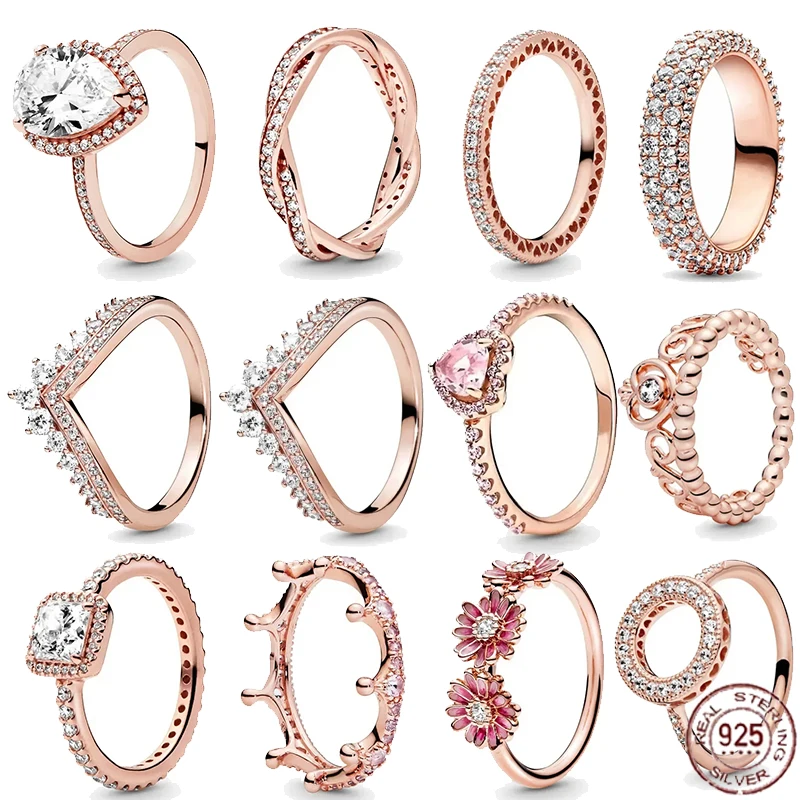 

Classic 925 sterling silver rose gold ring, dazzling crown pendant ring, fashionable jewelry, exquisite ladies' birthday gift