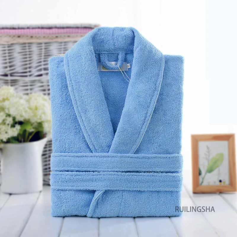 Men 100% Cotton Suck Water Terry Bath Robe Plus Size Women Thick Towel Bathrobe Hotel Nightgown Lovers Dressing Gown Sleepwear