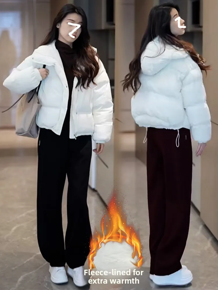 

White ort down Jaet Women's Autumn Winter Faion Lazy Sle Bread Coat Outerwear Korean Loose Fit Thiened Zipper Closure