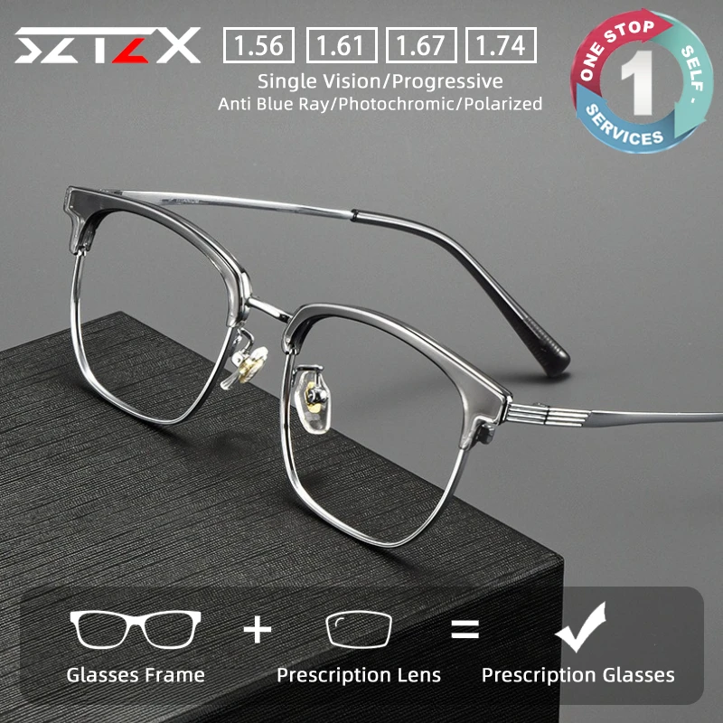 

SZTZX ретро повседневный стиль титановые очки по рецепту анти-синий свет оправа для бровей очки для близорукости прогрессивные очки для чтения