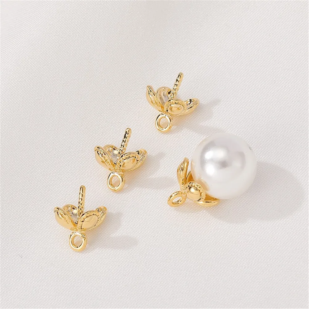 

14K Gold-plated Flower Holder with Half Hole Pearl Pendant Needle Bead Holder DIY Handmade Bracelet Necklace Ear Accessory