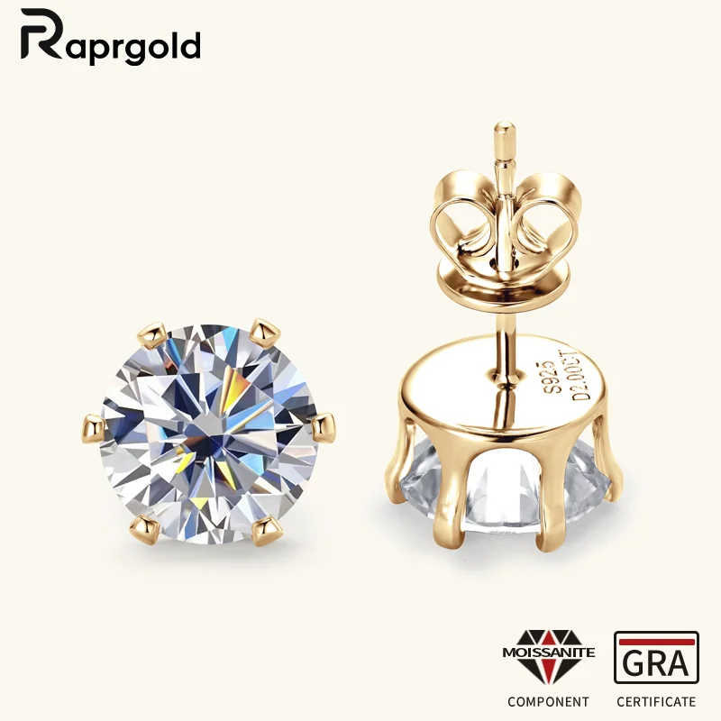 RAPRGOLD GRA Certified 3-9mm Multi-size Moissanite Stud Earring For Women Men 925 Sterling Silver Piercing Earring Jewelry Gifts