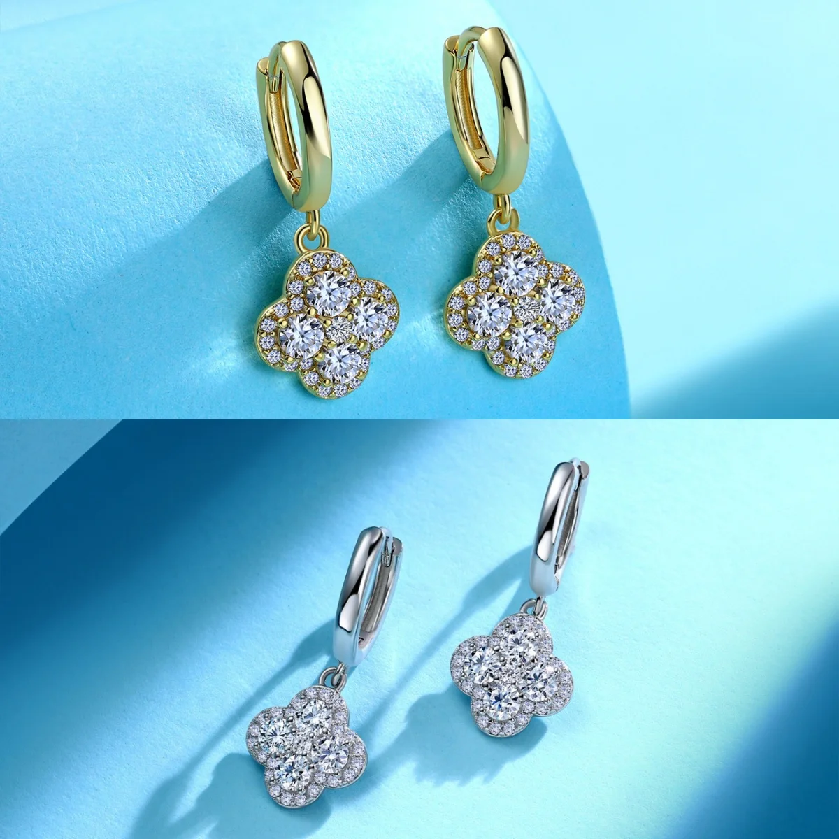 

Серебряные серьги S925 с покрытием из 18-каратного белого золота, с муассанитом и бриллиантами, в форме четырехлистного клевера, 1.1 карата, подарок для женщин