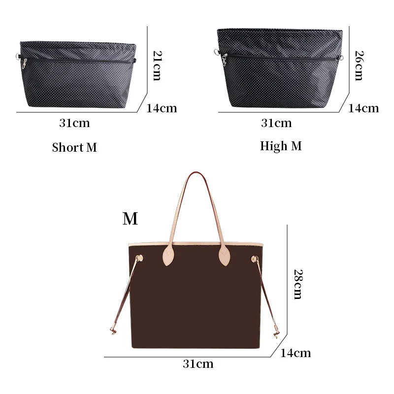 TINBERON-Nylon Inner Handbag Organizer, Saco De Maquiagem De Alta Capacidade, Se Encaixa Para Luxo TOTE, MM Insert, Saco De Armazenamento