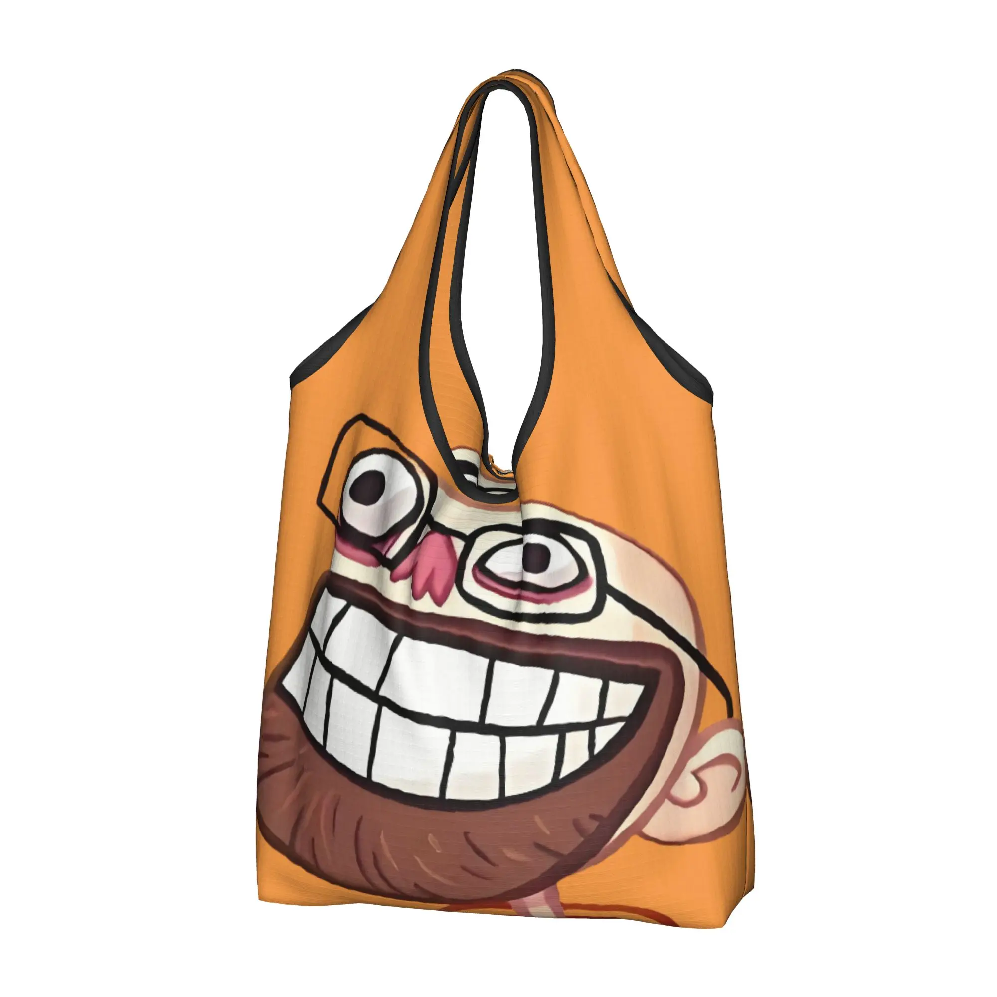 Fashion Print Troll Face Quest Video Meme Funny Anime  Tote Shopping Bag Portable Shoulder Shopper Game Comic  Handbag