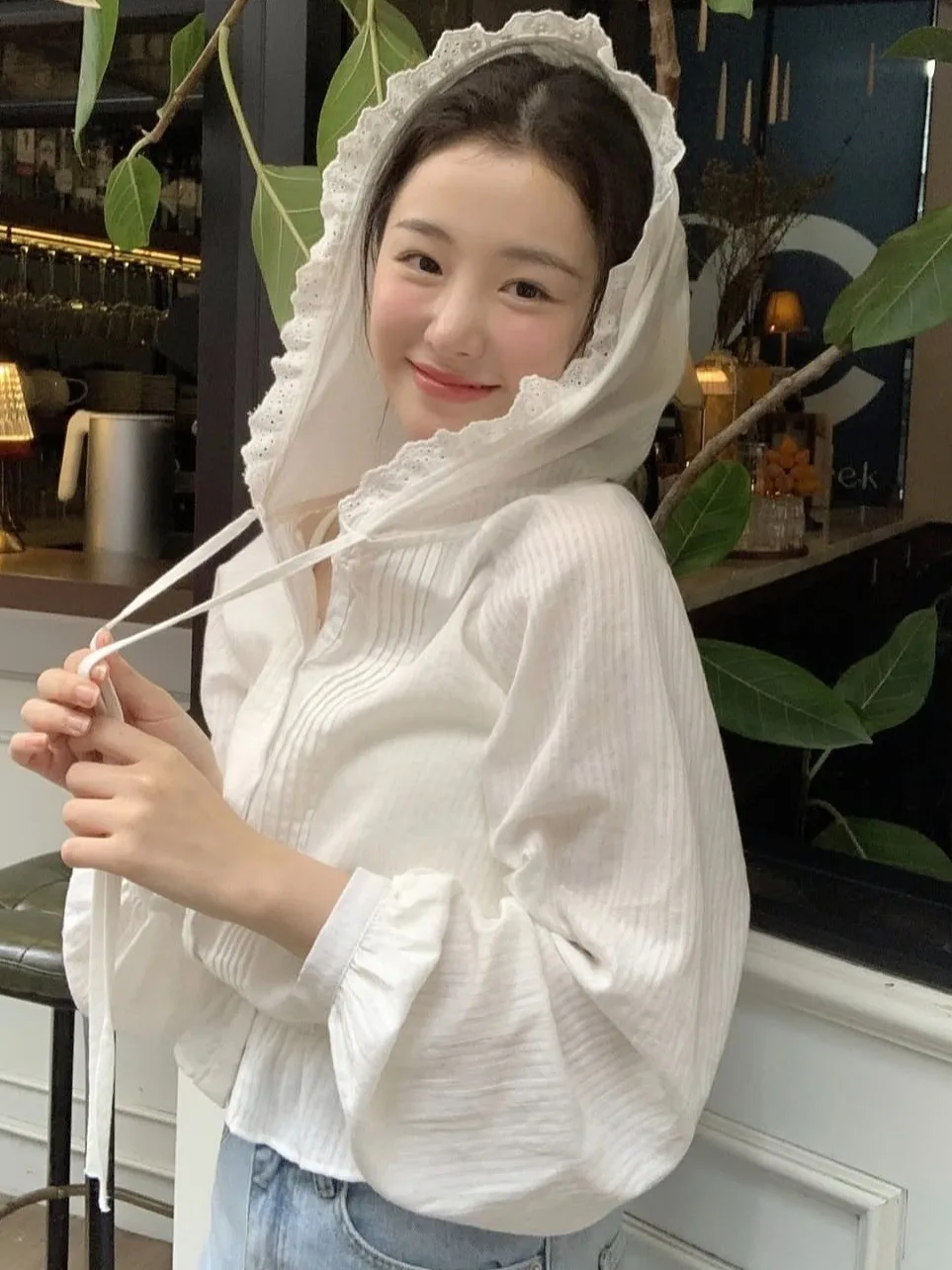 Sweet Summer New Style Ruffle Hem Hooded Waist Cinching Slimming Short Long Sleeve Sun Protection Shirt Top Women's Fashion