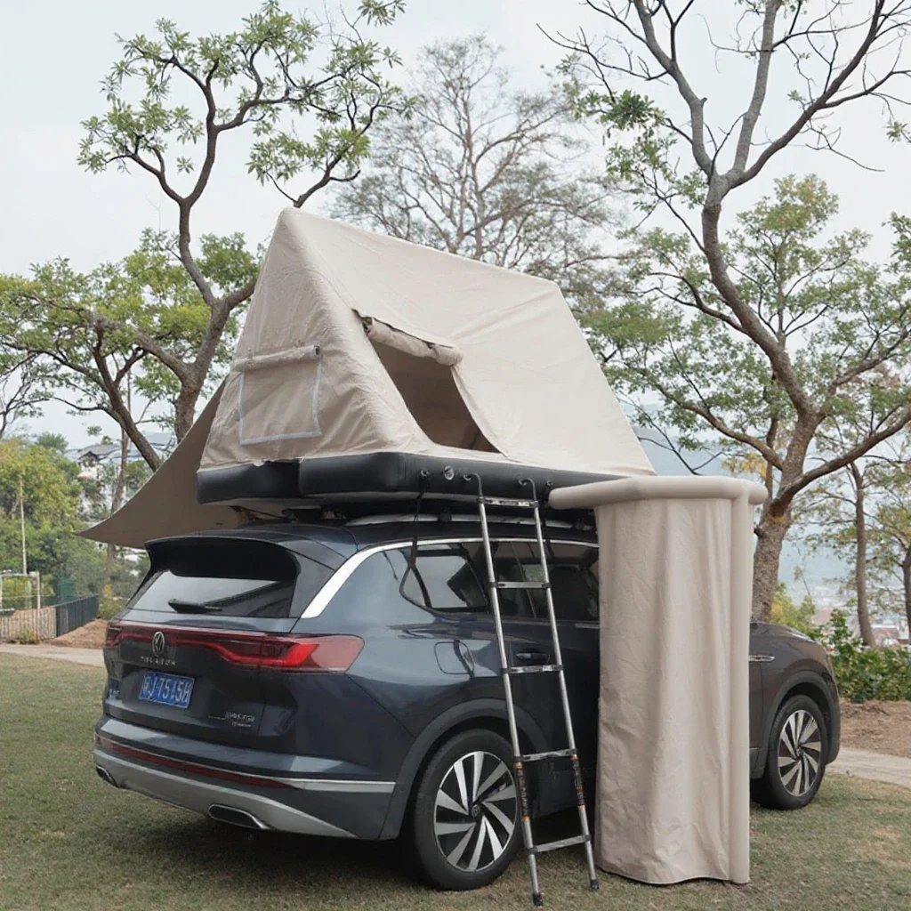 BINSPAPO Quick Setup Comfortable PVC Roof Top Tent with Shower Curtain for Vehicle Convenient Car Camping Accessory