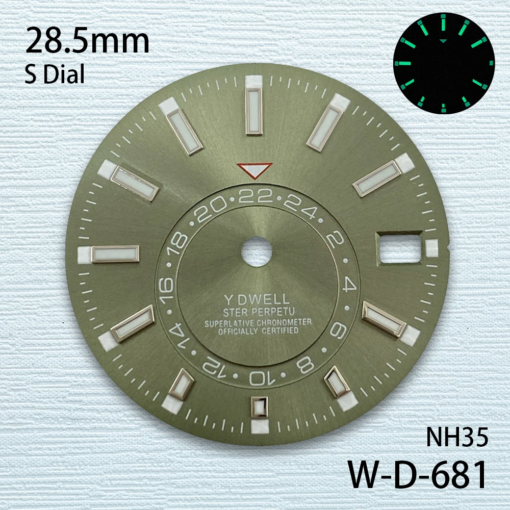 28.5mm S Logo Sunburst Dial Fit NH35/NH36 Japanese Movement Green Luminous High-Quality Watch Modification Accessories