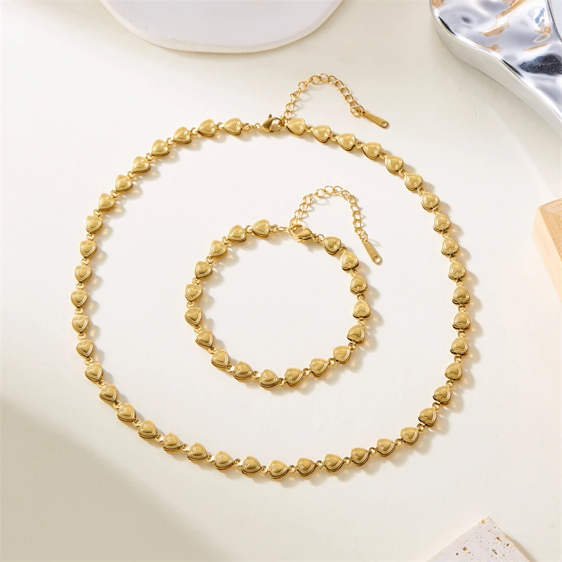 316L Stainless Steel 2025 New Fashion Jewelry Set Young Style Love Heart Splicing Charm Chain Choker Necklace Bracelet For Women