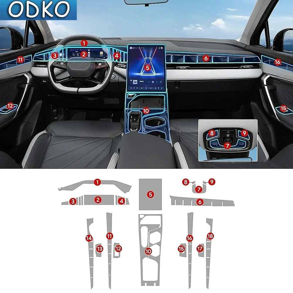 For Geely Atlas Boyue 2023 2024 Interior Film TPU Sticker Center Console Gear Navigator Door Accessories Transparent Protective
