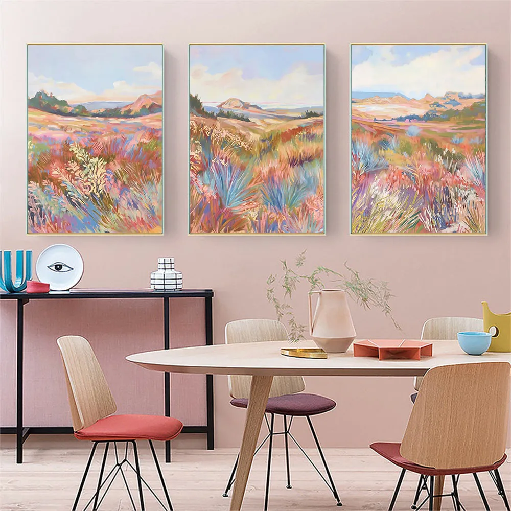 

Colorful abstract wall decor poster Serene bedroom art Vintage landscape canvas print Home decor Wildflower field wall art print