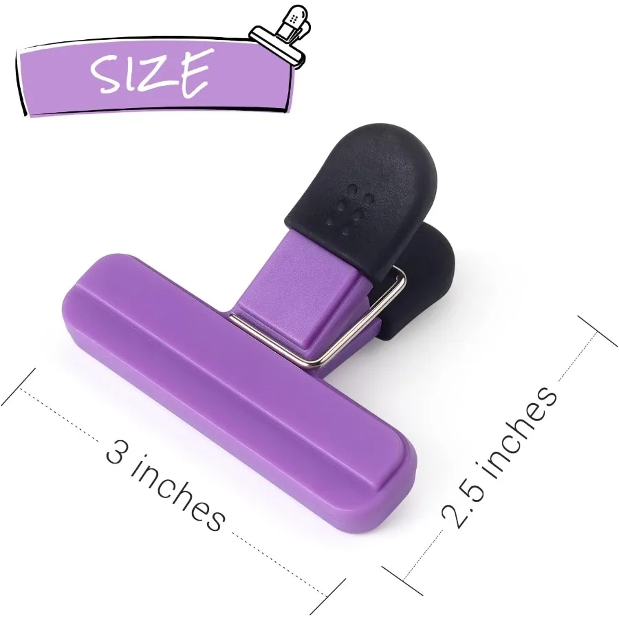 6個入り 食品保存用バッグクリップ 頑丈なプラスチック製チップバッグクリップ 安全なシールグリップ付き 3 x 2.5インチ アソートカラー 理想的な用途