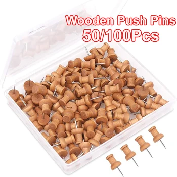 50/100 Stuks Houten Pinnen Kurk Trekpennen Metalen Nagel Duwpen Duim Tack Voor Kurk Board Home Diy Decoratie Benodigdheden
