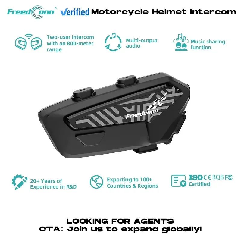 FreedConn F1 PLUS Motorcycle Intercom 5.4 Bluetooth Headset 1100mAh Battery Music Sharing Wireless Helmet Communication