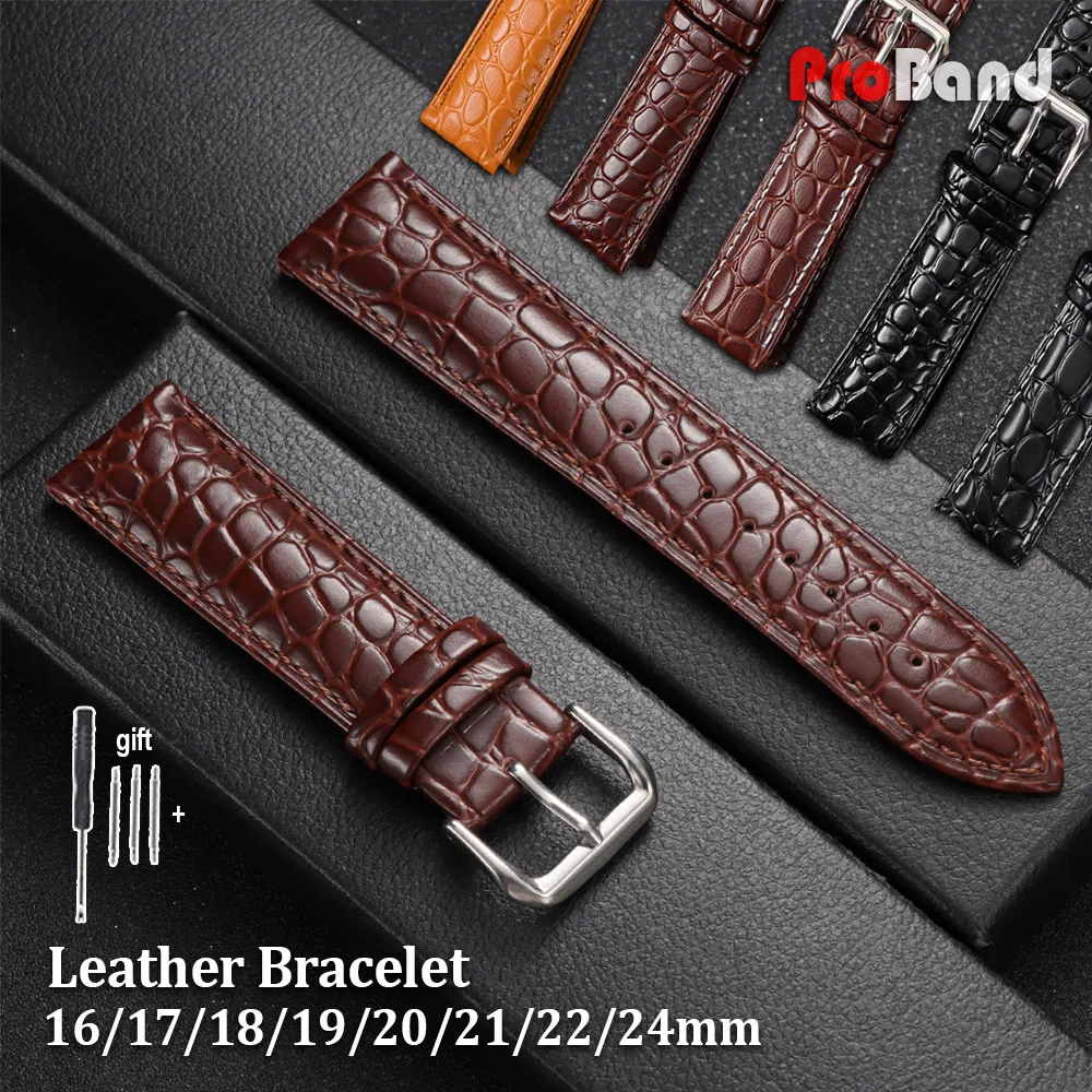 

18mm 20mm 22mm Calfskin Strap 16/17/19/21/24mm Crocodile Pattern Brown Black Watch Band Men Women Replacement Bracelet Wristband