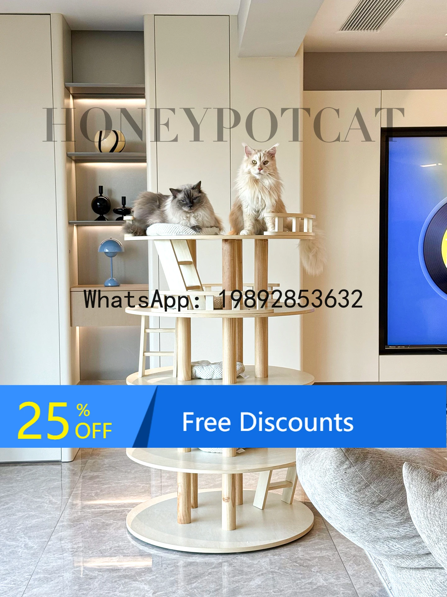 LYY Honey Pot Cat Climbing Frame Cat House Tree Integrated Multi-layer Solid Wood  Frame Villa Painted Surface