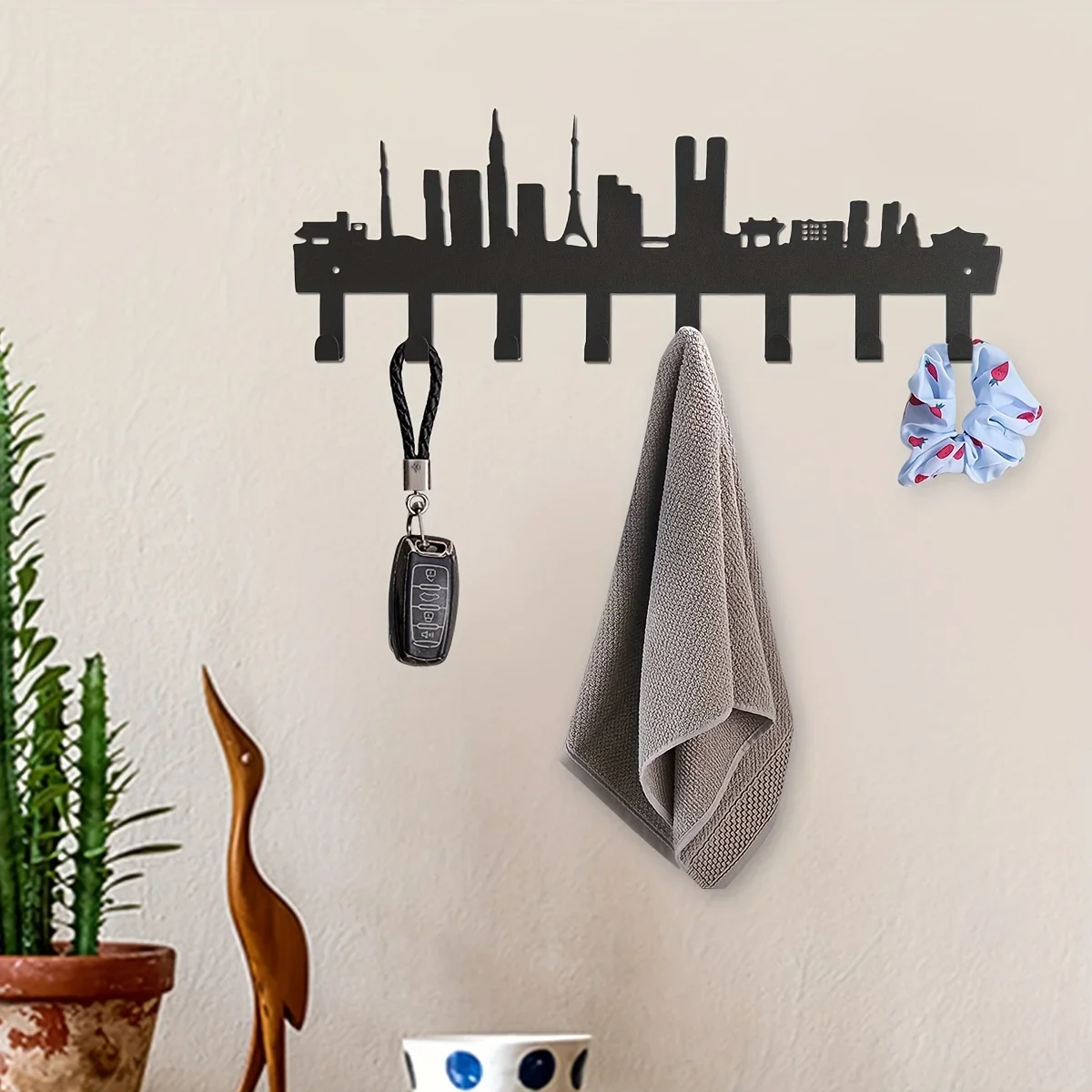 CIFbuy City Silhouette Key Hooks, Household Multi-Purpose Clothes Bag Key Hooks, Living Room Wall Decorative Hook Key Holder