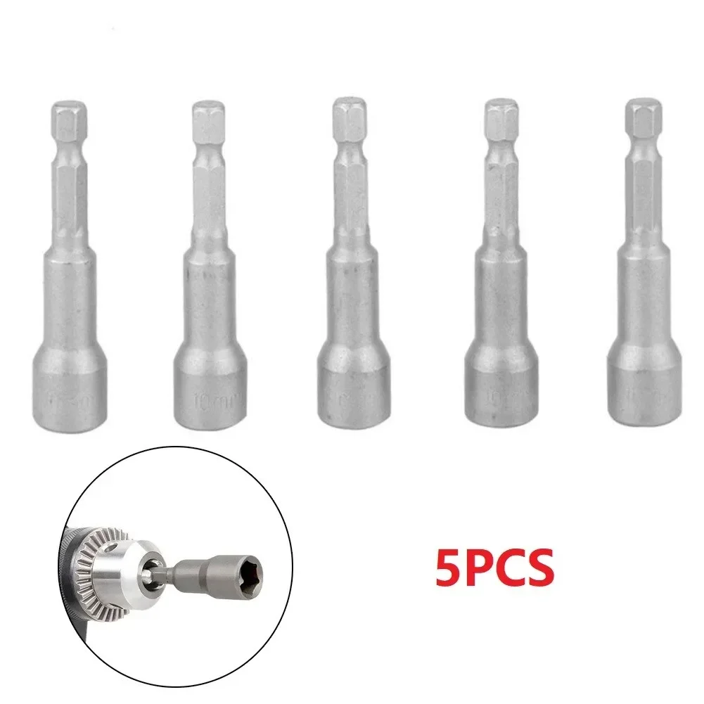 5pcs Magnetic Nut Driver 10mm Hex Head Socket Power Drill Bit Screwdriver Hammer Drill Hexagon Tool Parts Chave De Fenda