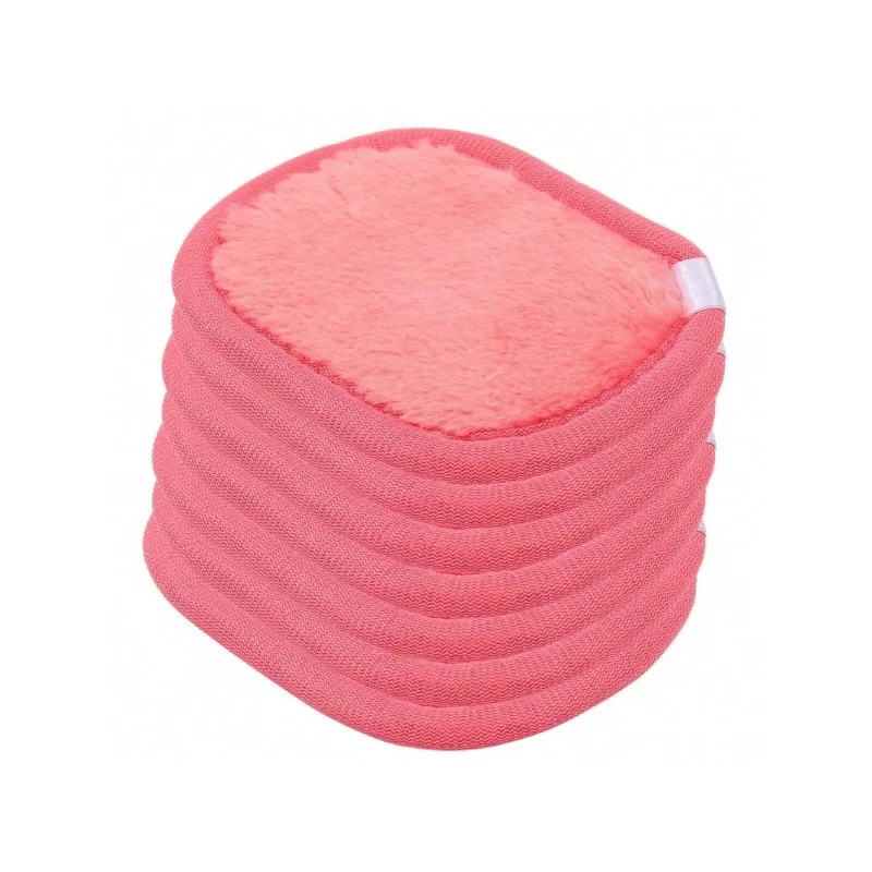 แผ่นเช็ดเครื่องสำอางแบบใช้ซ้ำได้ 5 ชิ้น ผ้าไมโครไฟเบอร์สำหรับทำความสะอาดผิวหน้า สำหรับเช็ดเครื่องสำอางบนใบหน้า ดวงตา และริมฝีปาก