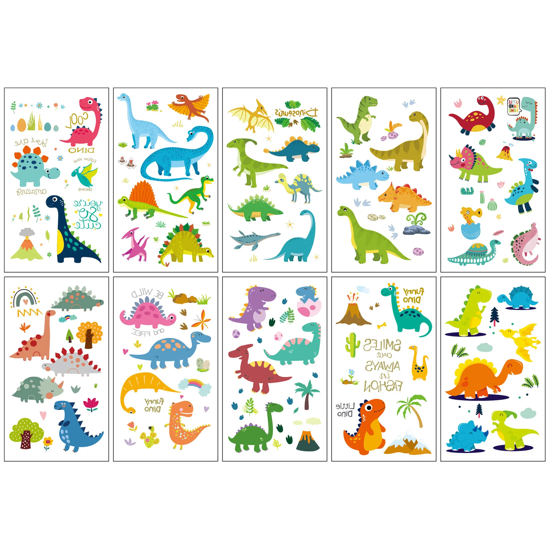 10PCS Cute Children Tattoo Stickers Girl Boy Princess Cartoon Dinosaur Car Unicorn Flower Fairy Ocean Watch Disposable Tattoo