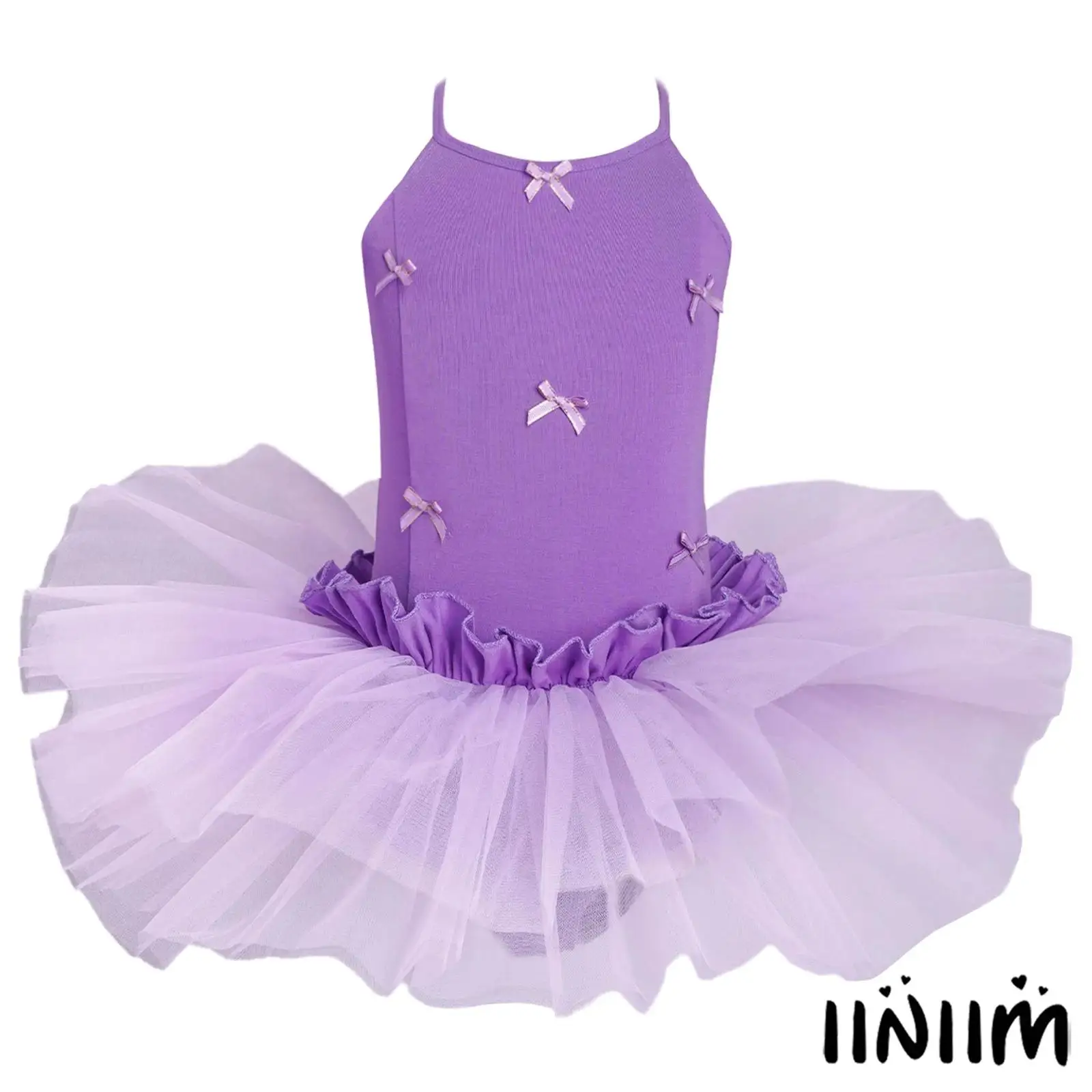 

Kids Girls Ballet Dance Ruffles Layered Tutu Dresses Cute Bowknot Spaghetti Straps Prom Party Dance Competition Leotard Dress