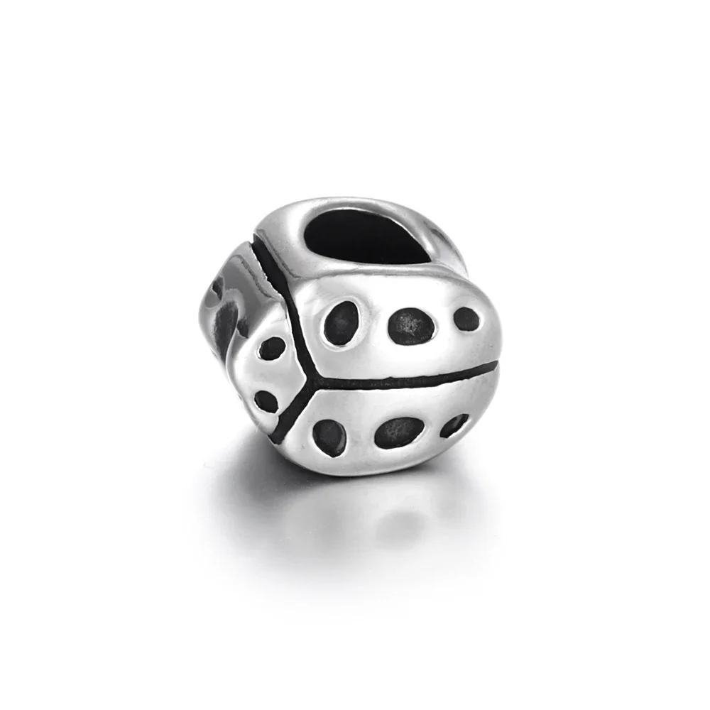 Stainless Steel Beads Ladybird European 5mm Hole Blacken Metal Bead Animal Charms for Bracelet DIY Jewelry Making Supplies