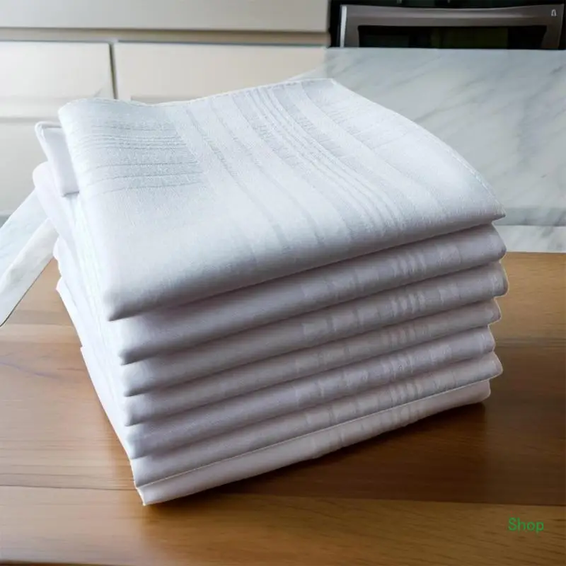 Dropship 40x40cm White Handkerchief Business Face Towel Sweat Wipe Bandannas Hankies 5PCS