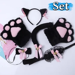 Guanti da cameriera per orecchie di gatto Set fascia per capelli con campana per orecchie in peluche fascia per capelli campane con fiocco fermagli per capelli zampe puntelli per Anime per ragazze Costume Cosplay