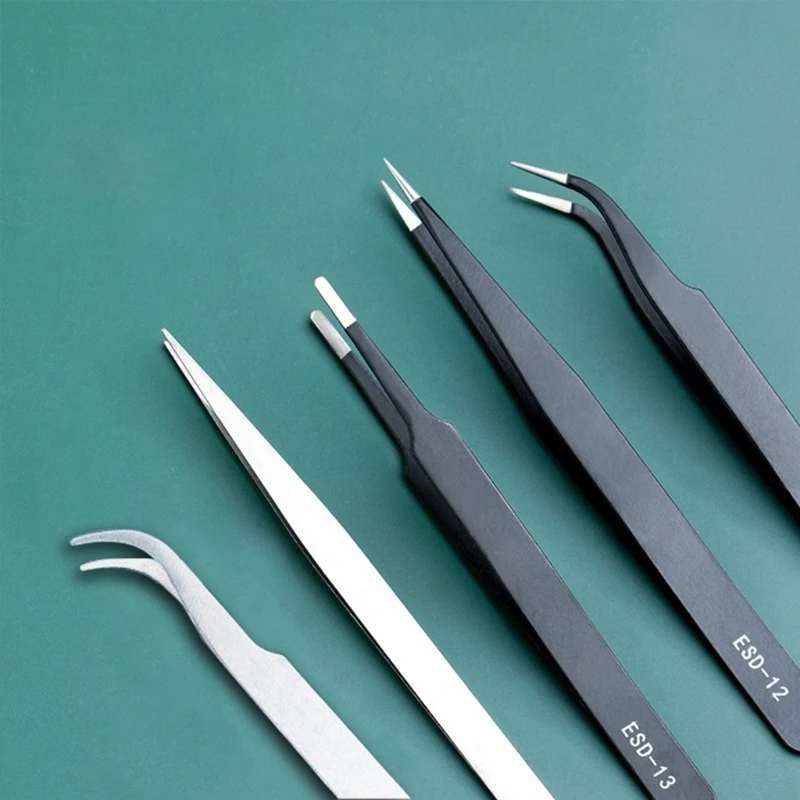 Anti-Static Stainless Steel Tweezers Repair Home Working Model Making Hand Tools