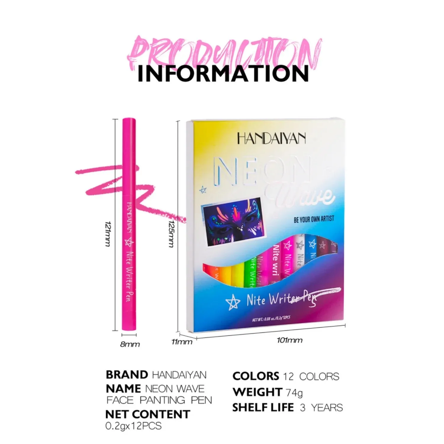 HANDAIYAN Night Luminous อายไลเนอร์ดินสอชุดกันน้ํา Quick แห้งยาวนาน 12pcs Eyeliner Rainbow Liquid Eyeliner