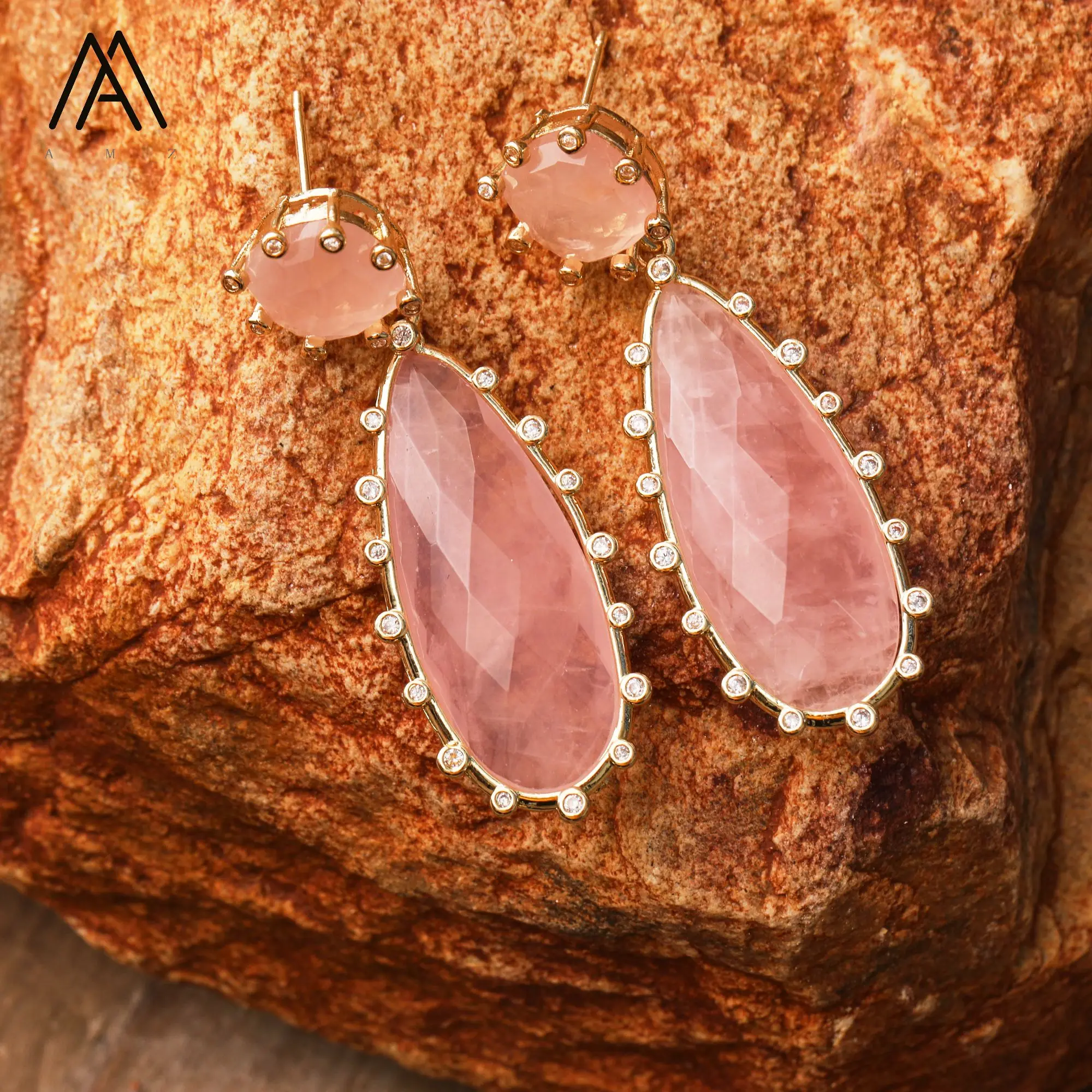 Teardrop-Shaped Earrings Natural Gemstones Amethyst Labradorite Earring Retro Bohemian Style Jewelry Wedding Jewels Women Gift