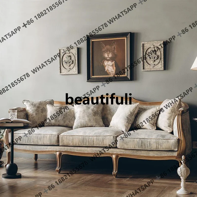 

Французский ретро диван из цельного дерева, американский антикварный дуб, маленькая квартира, гостиная, тканевый большой диван H